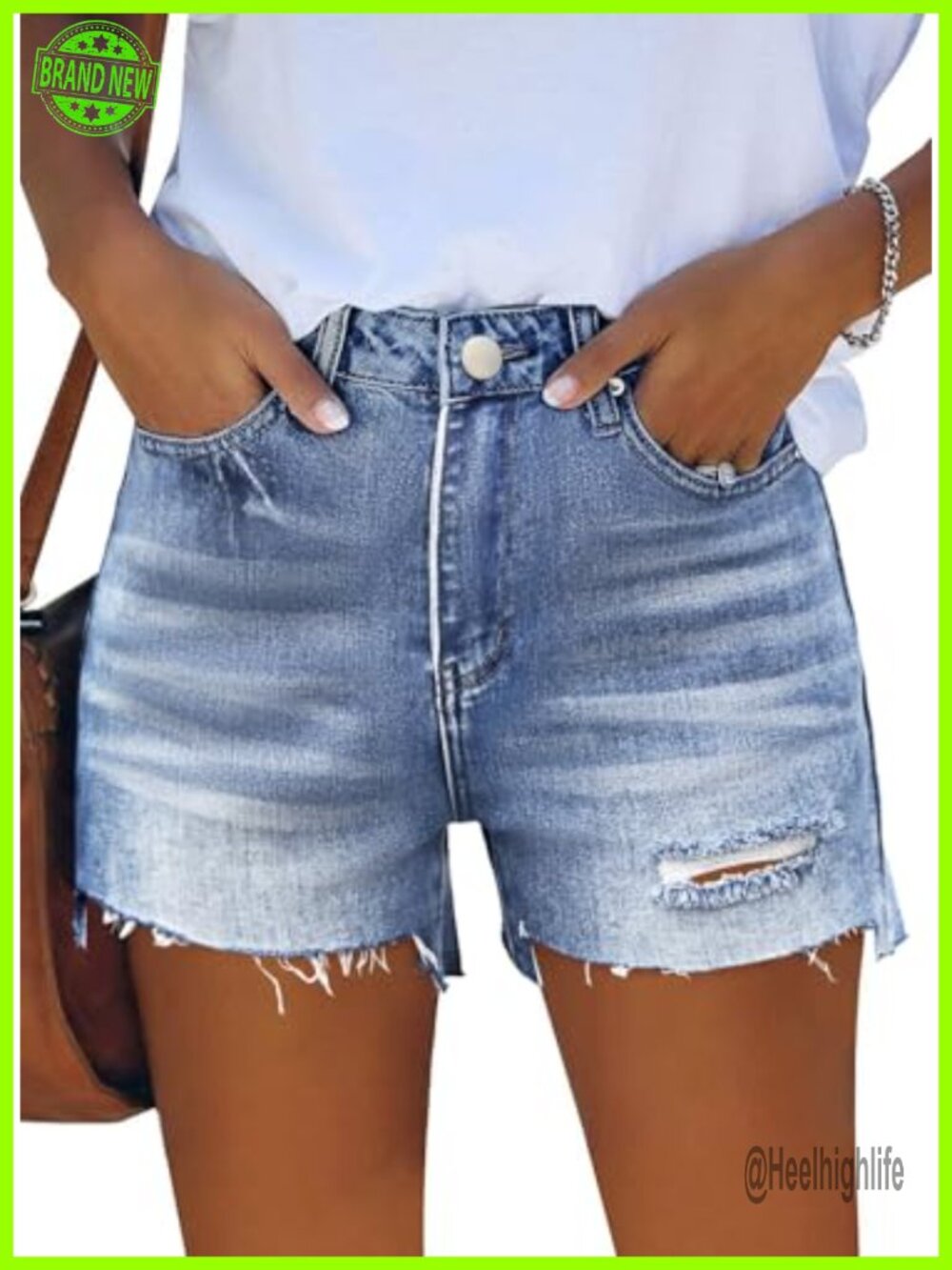 Womens Casual Summer Denim Shorts Mid Waisted Stretchy Ripped Jean Shorts with